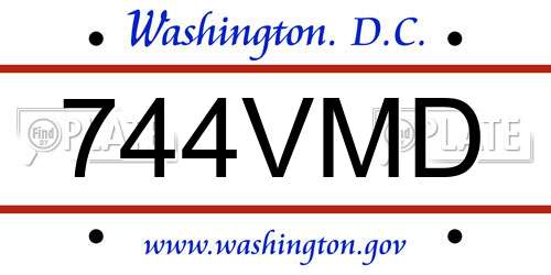 744VMD District Of Columbia License Plate