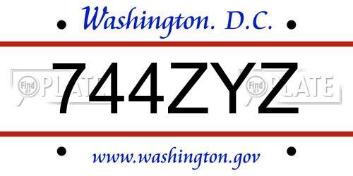 744ZYZ District Of Columbia License Plate