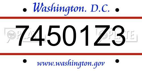74501Z3 District Of Columbia License Plate
