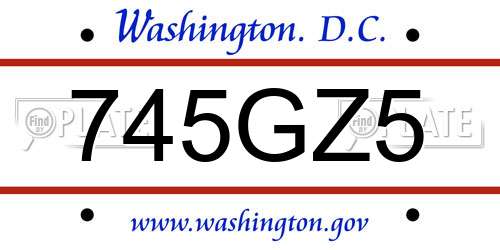 745GZ5 District Of Columbia License Plate