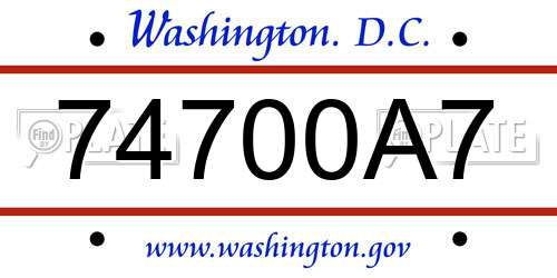 74700A7 District Of Columbia License Plate