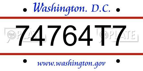74764T7 District Of Columbia License Plate
