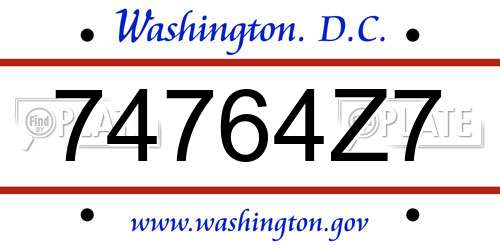 74764Z7 District Of Columbia License Plate