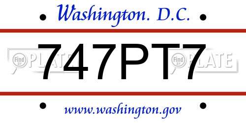 747PT7 District Of Columbia License Plate