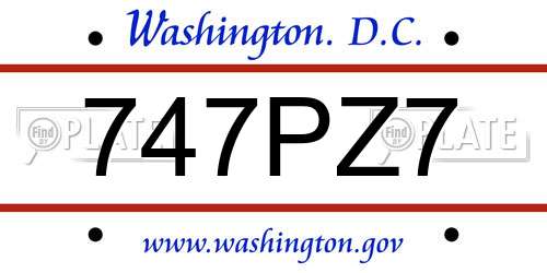 747PZ7 District Of Columbia License Plate