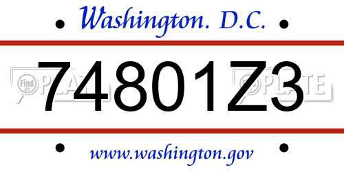 74801Z3 District Of Columbia License Plate