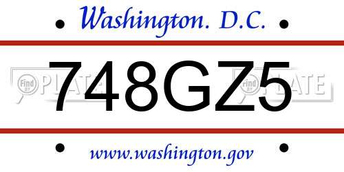 748GZ5 District Of Columbia License Plate