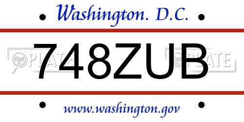 748ZUB District Of Columbia License Plate