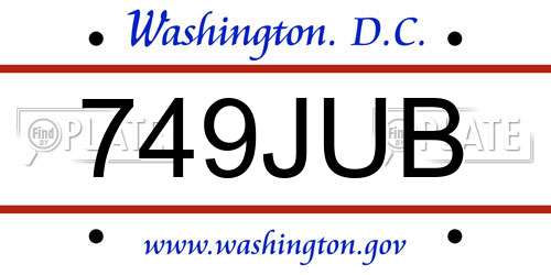 749JUB District Of Columbia License Plate