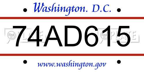 74AD615 District Of Columbia License Plate