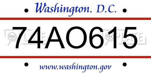 74AO615 District Of Columbia License Plate