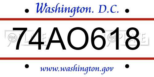 74AO618 District Of Columbia License Plate
