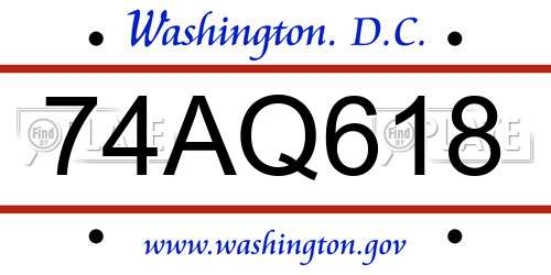 74AQ618 District Of Columbia License Plate