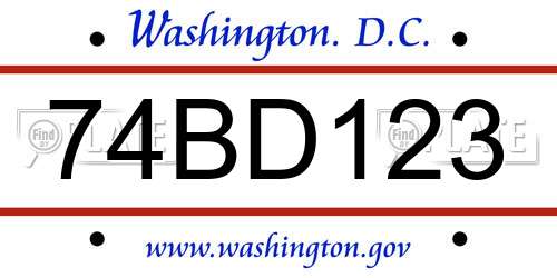 74BD123 District Of Columbia License Plate