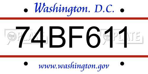 74BF611 District Of Columbia License Plate