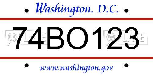 74BO123 District Of Columbia License Plate