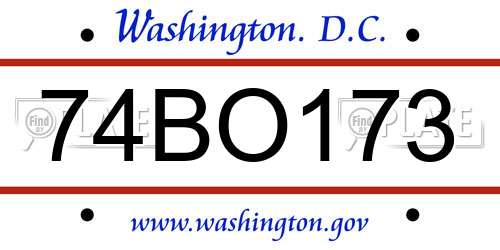 74BO173 District Of Columbia License Plate