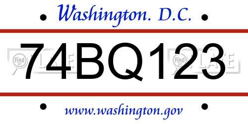 74BQ123 District Of Columbia License Plate