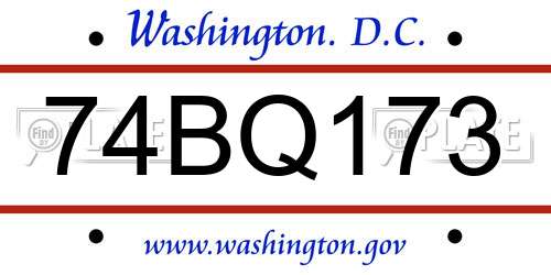 74BQ173 District Of Columbia License Plate