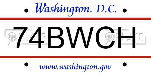 74BWCH District Of Columbia License Plate