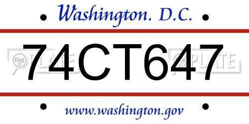 74CT647 District Of Columbia License Plate