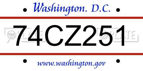 74CZ251 District Of Columbia License Plate