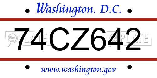 74CZ642 District Of Columbia License Plate