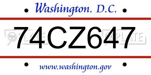 74CZ647 District Of Columbia License Plate
