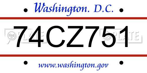 74CZ751 District Of Columbia License Plate