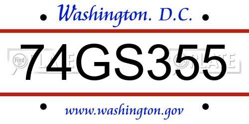 74GS355 District Of Columbia License Plate