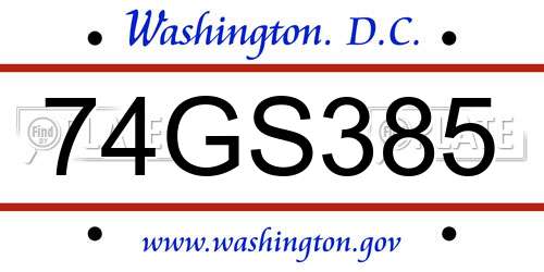 74GS385 District Of Columbia License Plate
