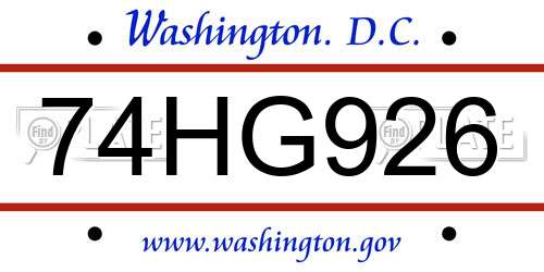 74HG926 District Of Columbia License Plate