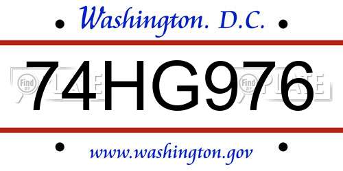 74HG976 District Of Columbia License Plate
