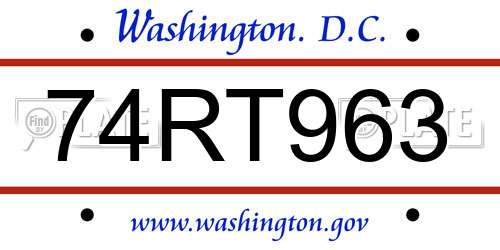 74RT963 District Of Columbia License Plate