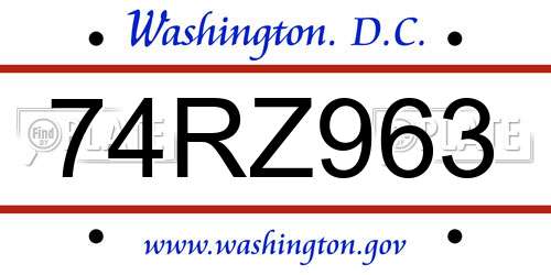 74RZ963 District Of Columbia License Plate
