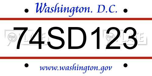 74SD123 District Of Columbia License Plate