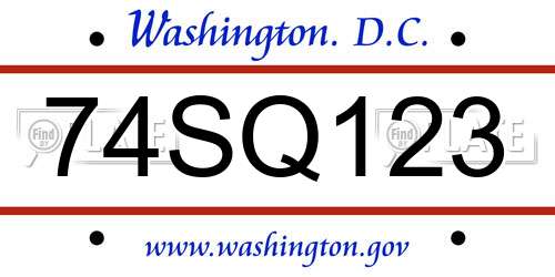 74SQ123 District Of Columbia License Plate