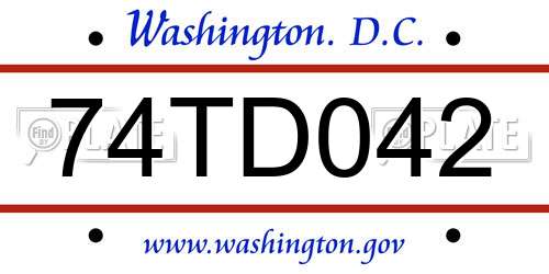 74TD042 District Of Columbia License Plate