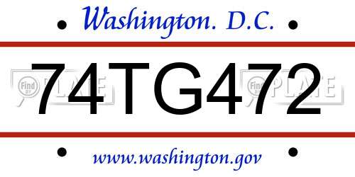74TG472 District Of Columbia License Plate