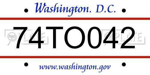 74TO042 District Of Columbia License Plate