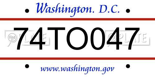 74TO047 District Of Columbia License Plate
