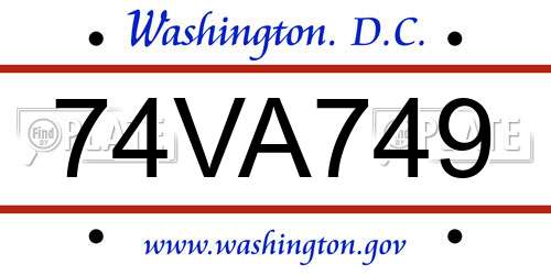 74VA749 District Of Columbia License Plate