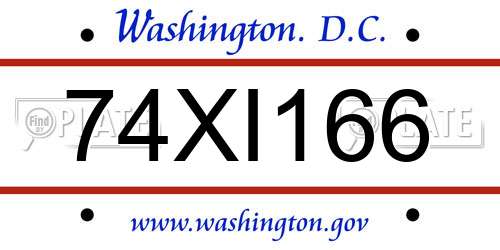 74XI166 District Of Columbia License Plate