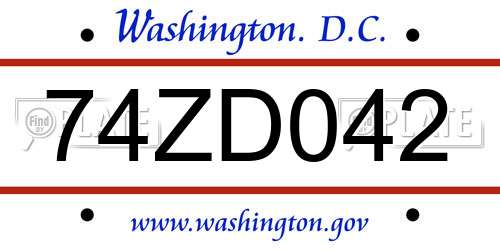 74ZD042 District Of Columbia License Plate
