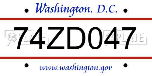 74ZD047 District Of Columbia License Plate