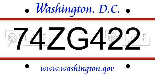 74ZG422 District Of Columbia License Plate