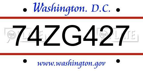 74ZG427 District Of Columbia License Plate