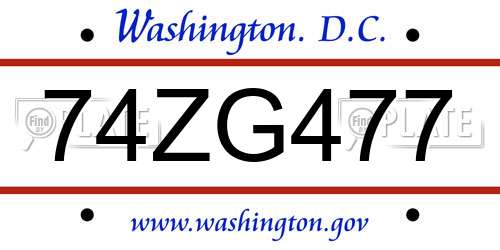 74ZG477 District Of Columbia License Plate