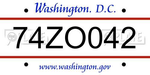 74ZO042 District Of Columbia License Plate
