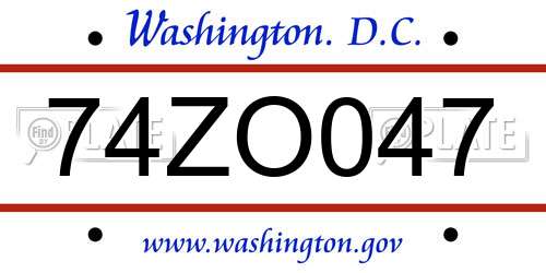 74ZO047 District Of Columbia License Plate